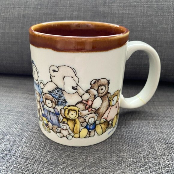 Vintage Otagiri Teddy Bears Heartprint Coffee Mug Japan Stonewear Jan Jameson - Picture 2 of 7